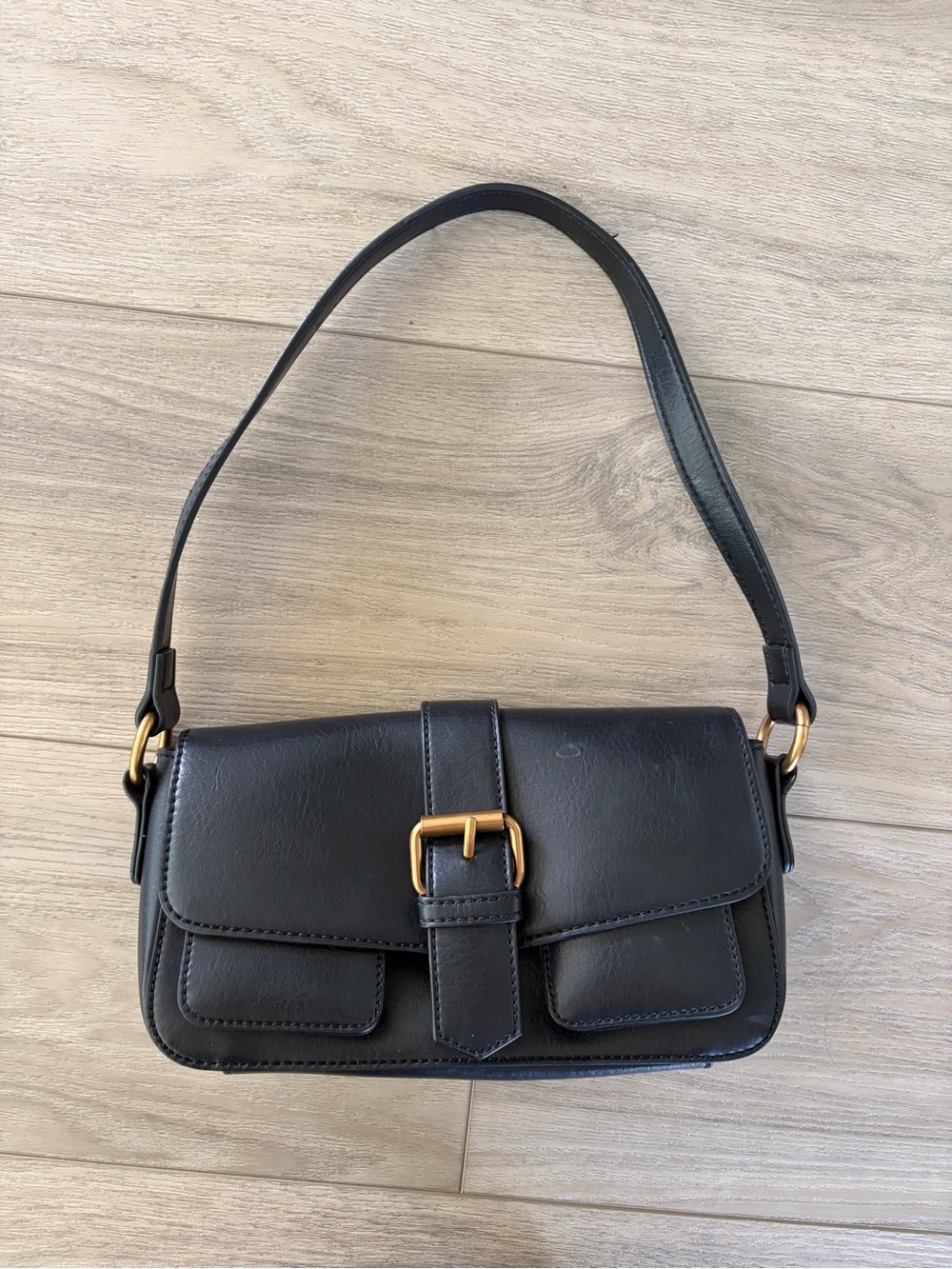 Brandy Melville Black Shoulder Bag with Gold Buckle